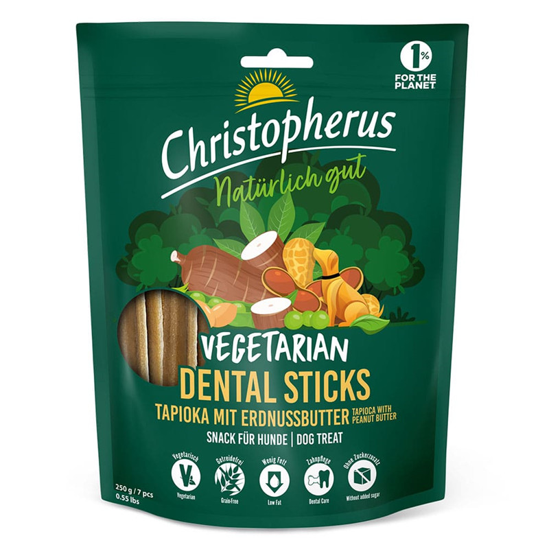 Christopherus 250g Vegetarian Dental Stick-Tapioka+Erdnussbutter Hundesnack