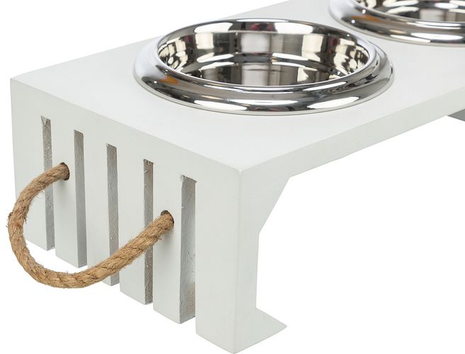TRIXIE Be Nordic Napf-Set, MDF/Edelstahl, 2 × 0,4 l/ø 14 cm/38 × 18 × 10 cm, weiß