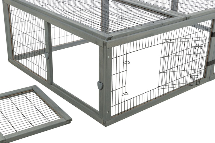 Freilaufgehege mit Abdeckung, Holz, 174 × 48 × 109 cm, grau