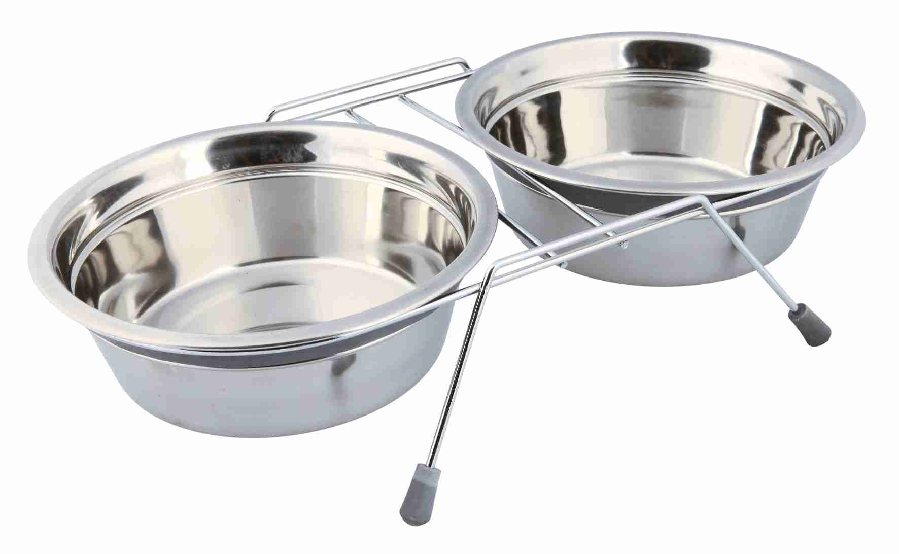 TRIXIE Napf-Set, Klapperschutz, Edelstahl/Metall, 2 × 1,5 l/ø 21 cm/44 × 10 × 23 cm, grau