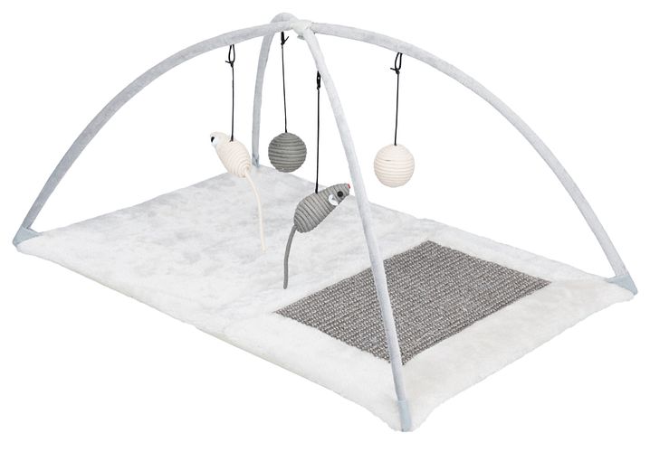 TRIXIE Kratzmatte mit Spielbogen, 60 × 33 × 42 cm, grau/lichtgrau