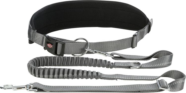 TRIXIE Bauchgurt mit Leine, neoprengepolstert, Gurt: 70–130 cm/9 cm, Leine: 1,20–1,50 m/25 mm, grafit/schwa