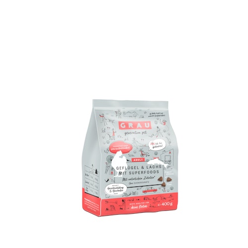 grau Geflügel & Lachs + Superfoods Katze Katzentrockenfutter