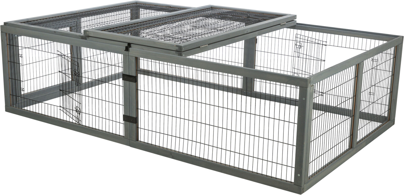 Freilaufgehege mit Abdeckung, Holz, 174 × 48 × 109 cm, grau