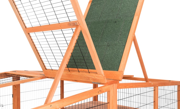 Freilaufgehege XL m. Abdeckung, Holz, 233 × 79 × 116 cm, braun