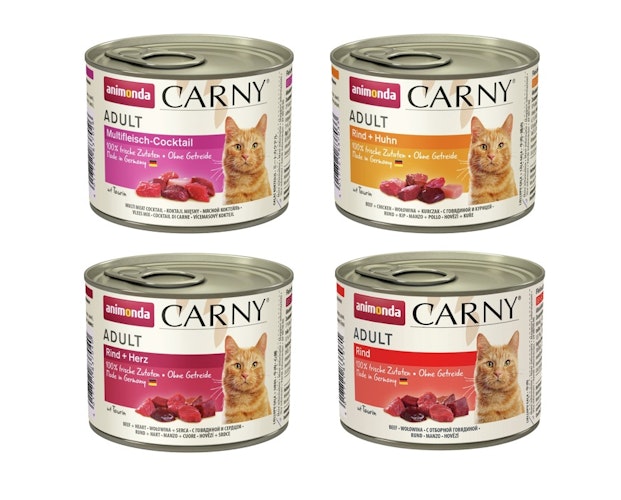 animonda Carny Adult 24 x 200g Mixpaket (Multifleischcocktail,Rind&Huhn,Rind&Herz,Rind) Katzennassfutter
