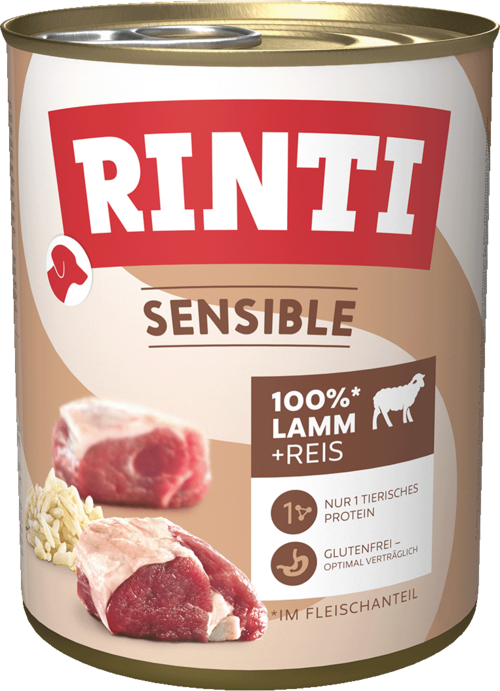RINTI Sensible Nassfutter Für Hunde Mit Empfindlichem Magen – Lamm & Kartoffel, Getreidefrei, 6x800g