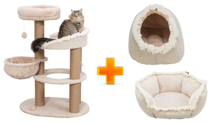 Trixie Kratzbaum Boho & Höhle Boho und Kuschelbettchen Boho  -  Vorteils-Paket