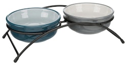 TRIXIE Napf-Set, Keramik/Metall, 2 × 2,6 l/ø 25 cm/54 × 12 × 24 cm, weiß/schwarz