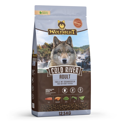 WOLFSBLUT Cold River Forelle mit Süßkartoffeln Hundetrockenfutter