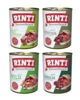 RINTI Kennerfleisch 24 x 400g Mixpaket (Wild,Hirsch,Rentier,Wildschwein)  Hundenassfutter