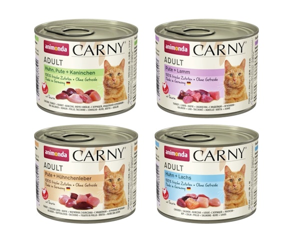 animonda Carny Adult 24 x 200g Mixpaket (Huhn&Pute mit Kaninchen,Pute&Lamm,Pute&Hünchenleber,Huhn&Lachs) Katzennassfutter