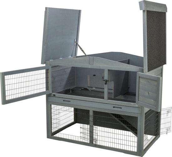 Kleintierstall mit Freilaufgehege, 124 × 102 × 78 cm, grau