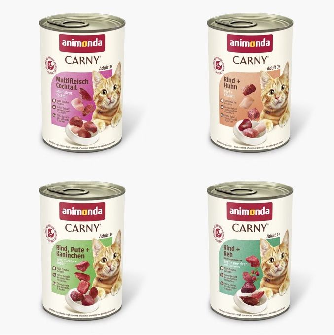 animonda Carny Adult 24 x 400g Mixpaket (Multifleisch-Cocktail,Rind&Huhn,Rind&Pute,Rind&Reh) Katzennassfutter