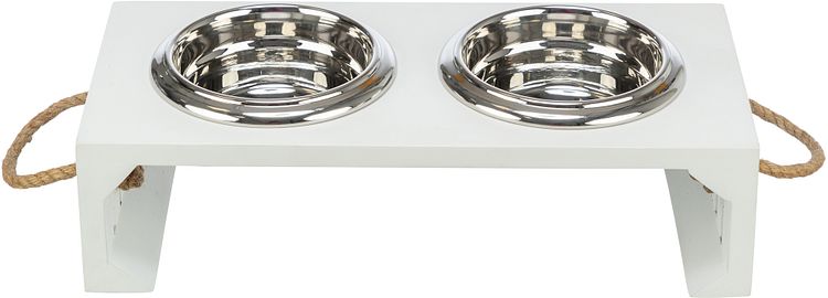 TRIXIE Be Nordic Napf-Set, MDF/Edelstahl, 2 × 0,4 l/ø 14 cm/38 × 18 × 10 cm, weiß