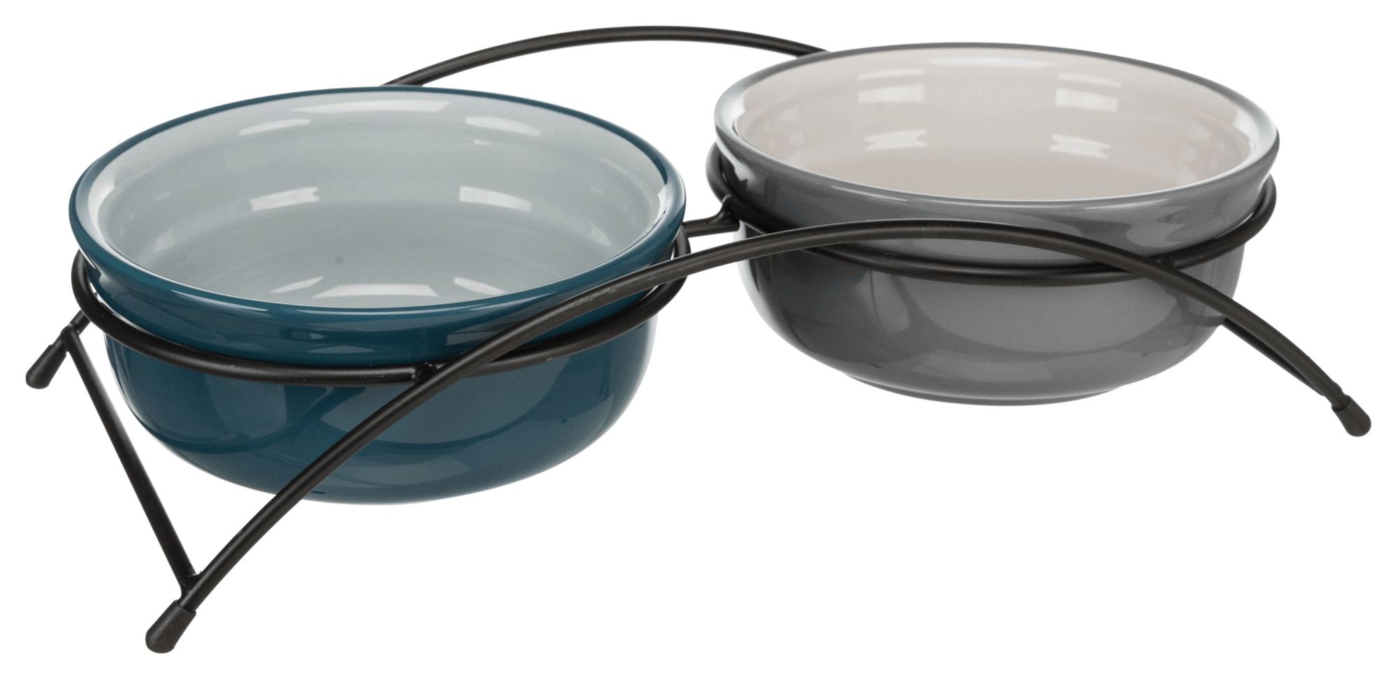 TRIXIE Napf-Set, Keramik/Metall, 2 × 0,6 l/ø 15 cm/32 × 9 × 16 cm, petrol/hellpetrol/grau/hellgrau