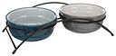 Vorschaubild TRIXIE Napf-Set, Keramik/Metall, 2 × 0,6 l/ø 15 cm/32 × 9 × 16 cm, petrol/hellpetrol/grau/hellgrau