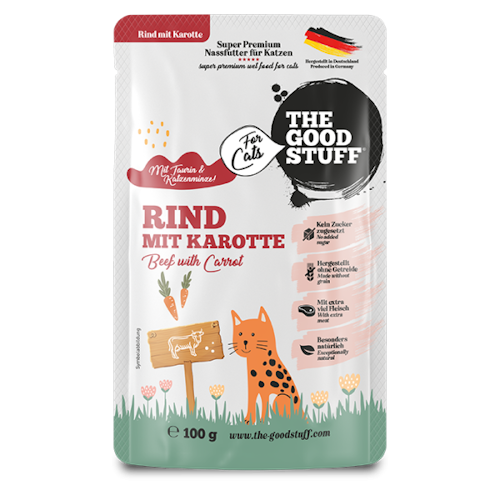 The Goodstuff Adult Beutel 12x100g Rind & Karotte Katzennassfutter