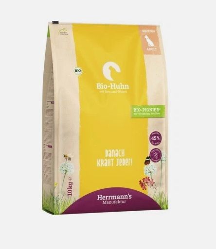 Herrmanns Bio-Huhn mit Reis und Erbsen Hundetrockenfutter