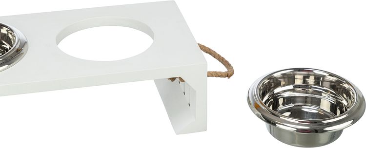 TRIXIE Be Nordic Napf-Set, MDF/Edelstahl, 2 × 0,4 l/ø 14 cm/38 × 18 × 10 cm, weiß