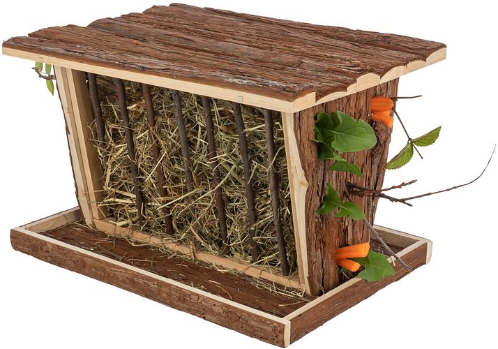 TRIXIE Heuraufe mit Boden und Dach, Rindenholz, 40 × 22 × 30 cm