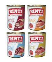 RINTI Kennerfleisch 24 x 400g Mixpaket (Huhn,Ente,Pute,Geflügelherzen)  Hundenassfutter