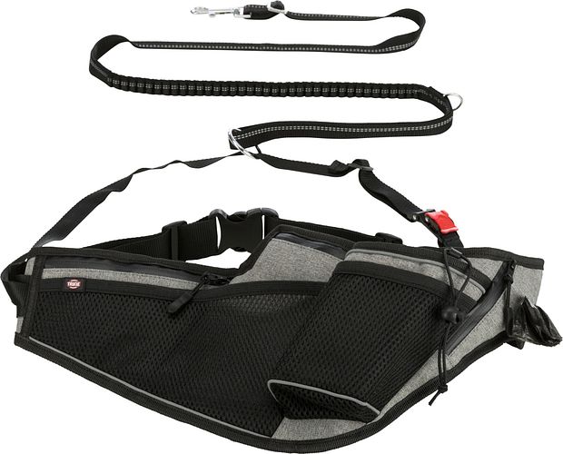 TRIXIE Jogginggurt mit Leine, Gurt: 70–130 cm/23 cm,  Leine: 1,15–1,50 m/20 mm, grau/schwarz