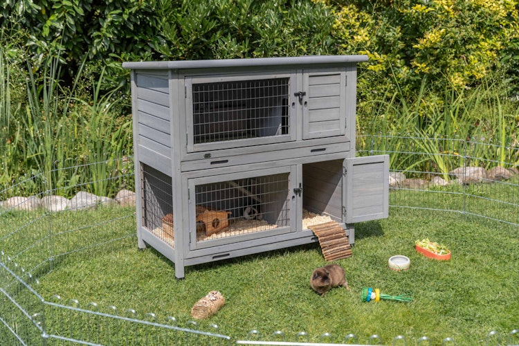 Kleintierstall, 2-stöckig, 116 × 111 × 65 cm, grau